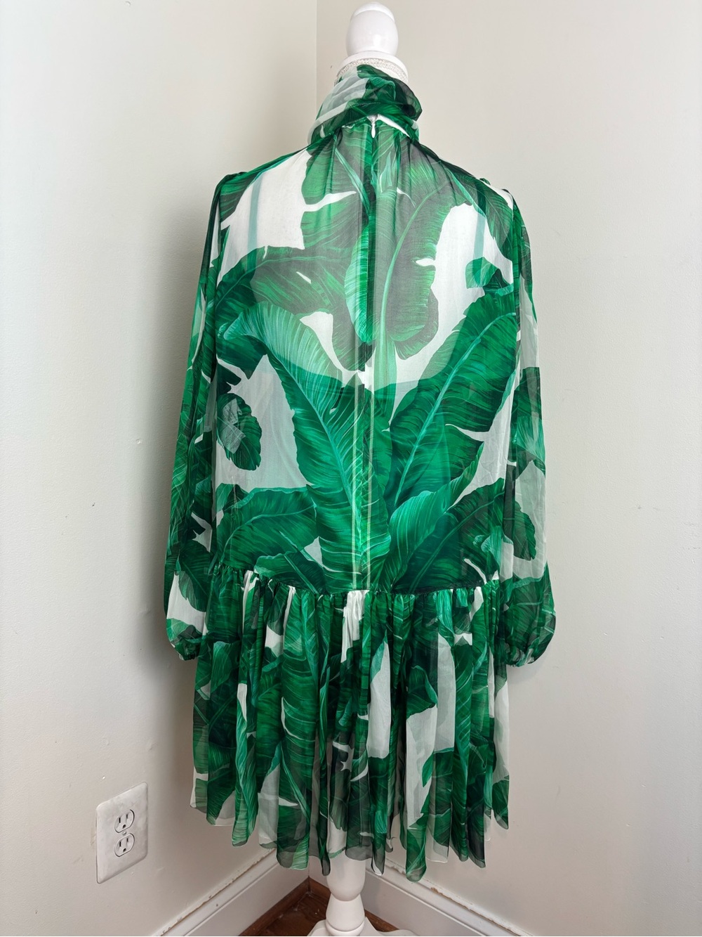 DOLCE & GABBANA Banana Leaf Silk Ribbon Dress White Green IT / 36 US XS - Picture 8 of 16